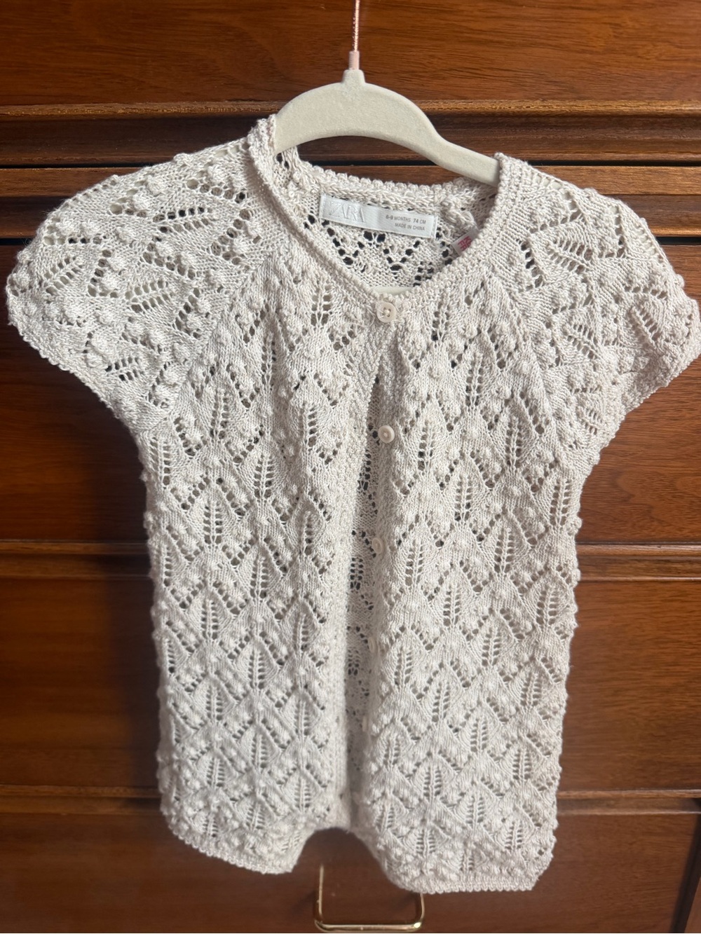 Zara Cream Openwork Knit Short-Sleeve romper